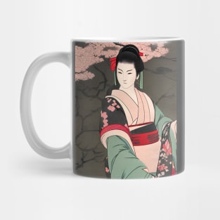 Geisha in Japanese garden, ukiyo e style Mug